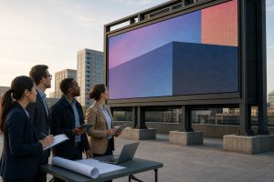 B2B project team evaluating an outdoor LED display installation