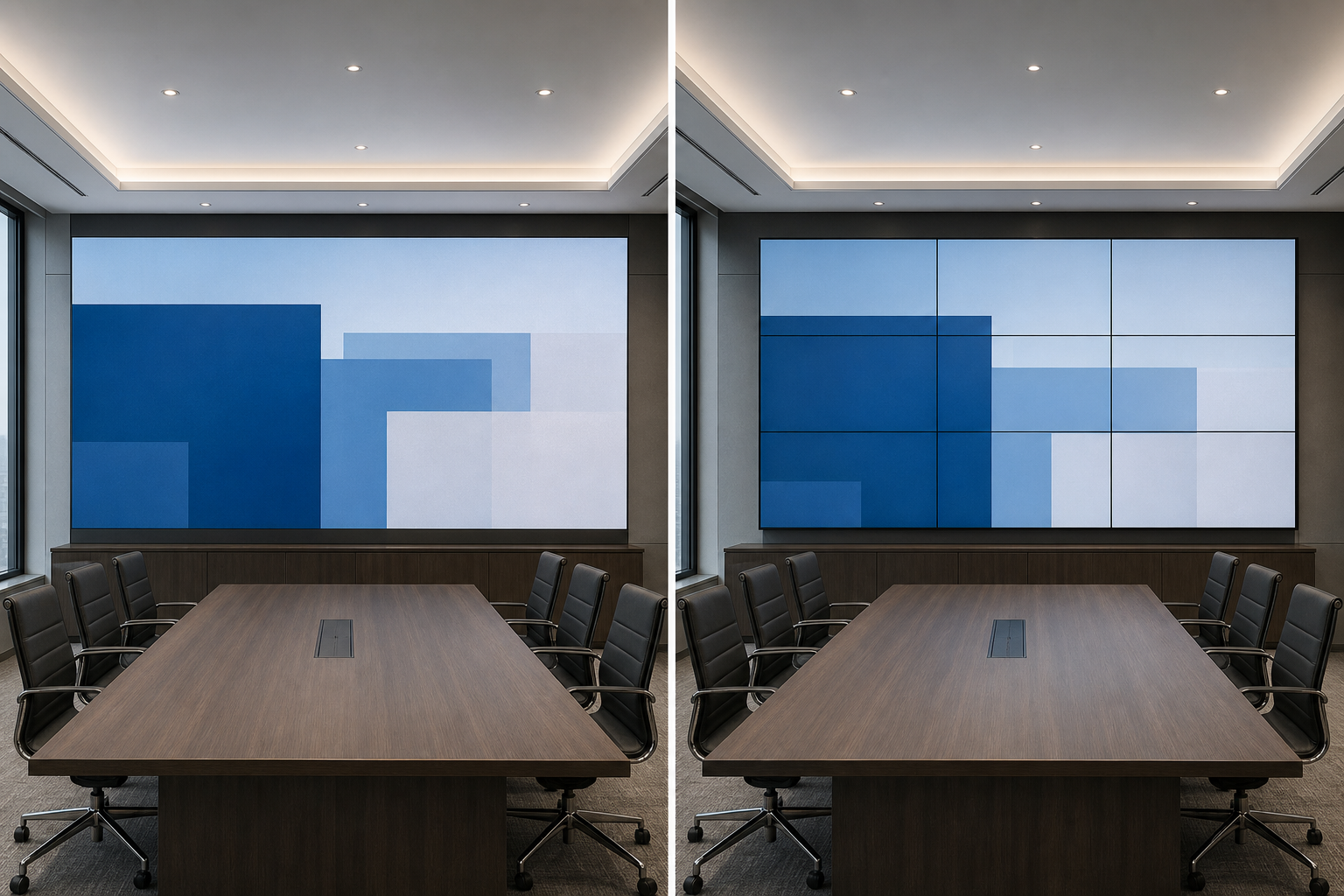 Indoor LED display and LCD video wall comparison in conference rooms