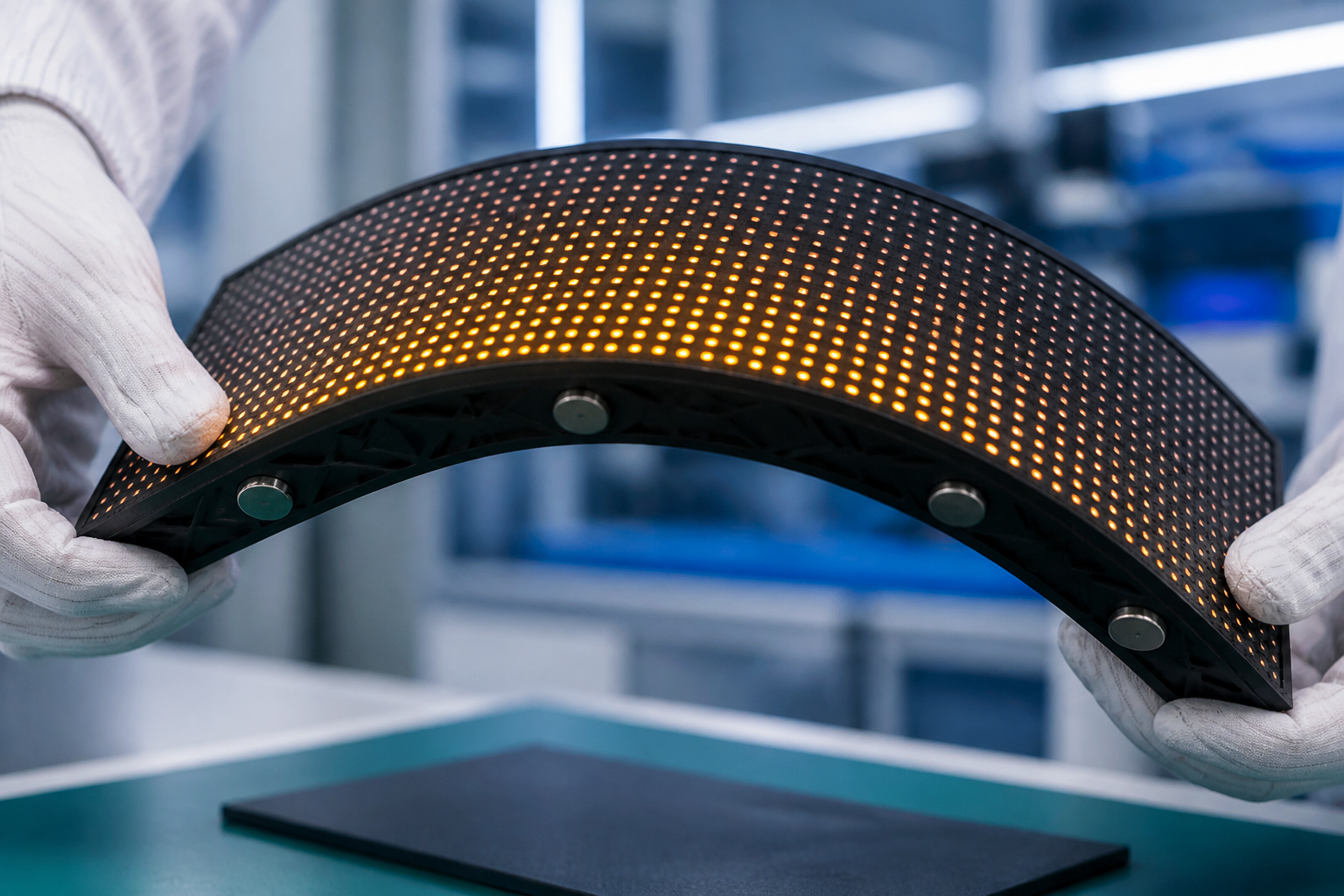 Pliable silicone flexible soft LED module demonstrating curved magnetic flexibility