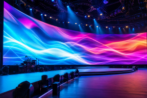Curved rental LED display video wall backdrop in a live concert stage event